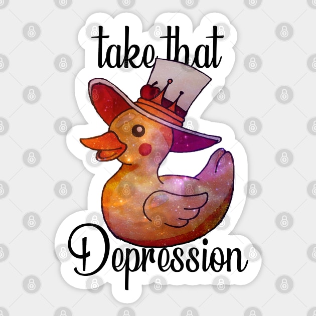 Take That Depression -  Funny And Cute Hazbin Hotel Duck And Lucifer Rubber duck Sticker by Pharaoh Shop